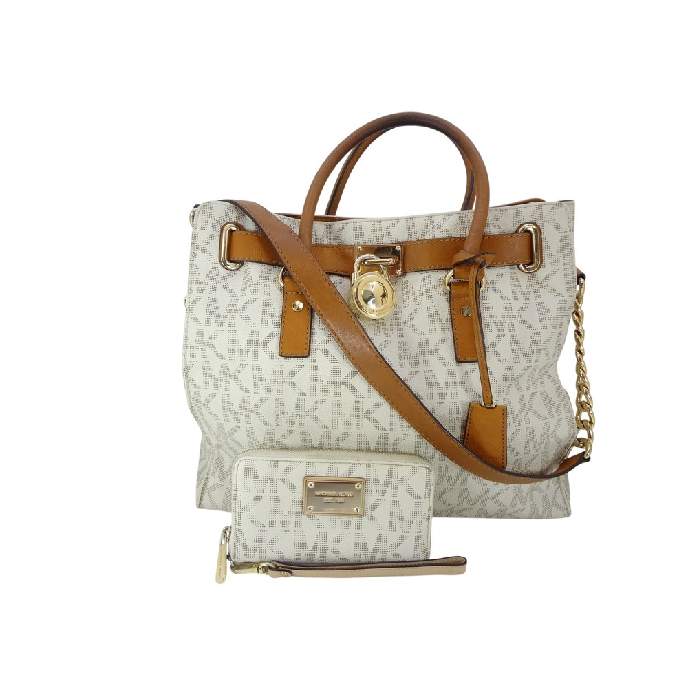 Michael Kors Hamilton Satchel Wallet Set Large Vanilla Brown MK